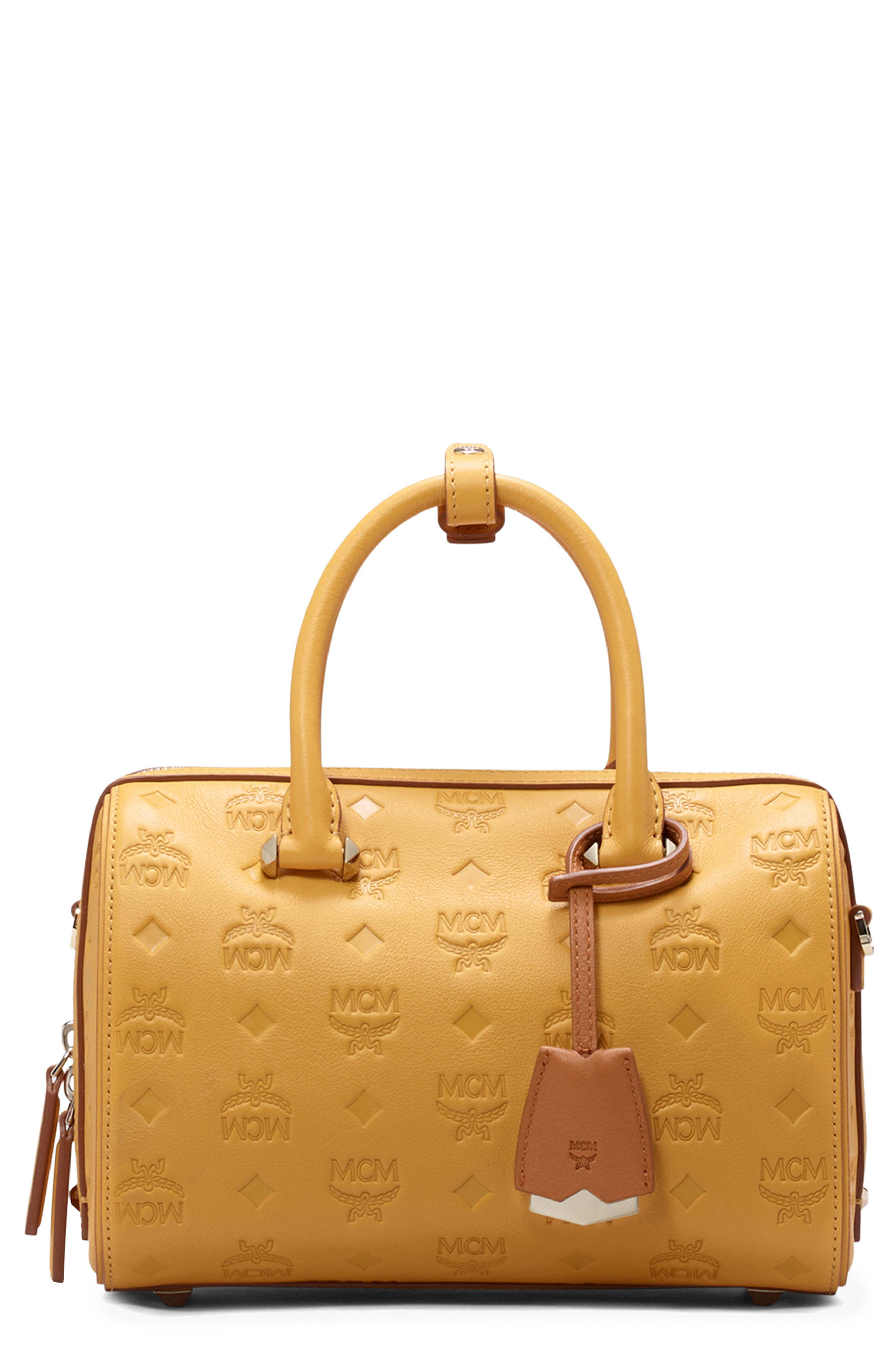 MCM, Bags, Mcm Essential Boston Bag In Monogram Leather Camel Price Firm