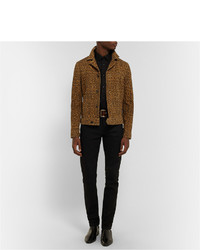 Saint Laurent Slim Fit Leopard Print Suede Jacket