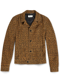 Saint Laurent Slim Fit Leopard Print Suede Jacket
