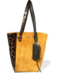 Jimmy Choo Twist Leather Trimmed Suede And Leopard Print Calf Hair Tote Leopard Print
