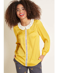 ModCloth Crochet Your Way Collared Blouse In L By