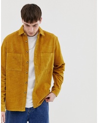 ASOS DESIGN Cord Overshirt In Mustard With Tortoise Shell Buttons