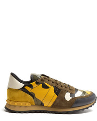 Valentino Rockrunner Camoflage Suede And Leather Trainers