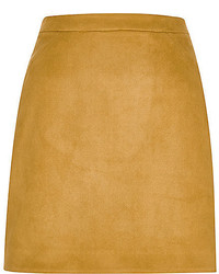 River Island Mustard Yellow Faux Suede Mini Skirt
