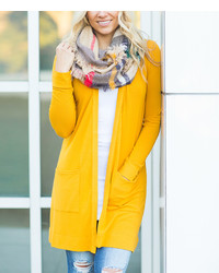 Mustard Front Pockets Open Cardigan Plus Too