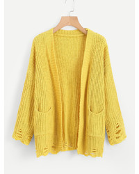 Shein Open Front Ripped Texture Knit Sweater