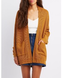 Charlotte Russe Shaker Stitch Lace Up Detail Open Front Cardigan