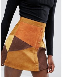 Monki Suede Patchwork Mini Skirt
