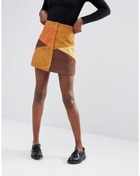 Monki Suede Patchwork Mini Skirt