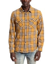 PRPS Biner Ripped Plaid Flannel Button Up Shirt In Khaki At Nordstrom