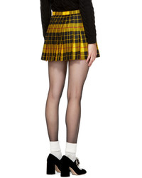 Miu Miu Yellow Tartan Pleated Gene Miniskirt