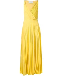 Women's Mustard Pleated Evening Dress | Lookastic