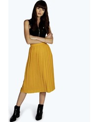 Mustard Pleated Midi Skirt