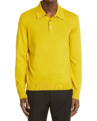 Zegna Long Sleeve Cotton Cashmere Polo Sweater In Md Yel Sld At Nordstrom