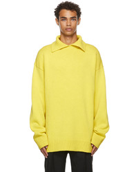 Jil Sander Yellow Wool Split High Neck Sweater