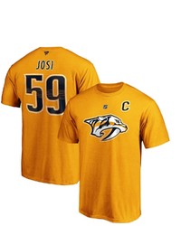 FANATICS Branded Roman Josi Gold Nashville Predators Authentic Stack Player Name Number T Shirt