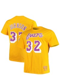 Mitchell & Ness Magic Johnson Gold Los Angeles Lakers Big Tall Hardwood Classics Name Number T Shirt
