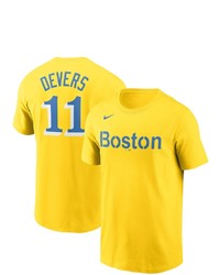 Nike Rafl Devers Gold Boston Red Sox 2021 City Connect Name Number T Shirt