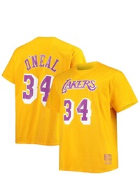 Mitchell & Ness Shaquille Oneal Gold Los Angeles Lakers Big Tall Hardwood Classics Name Number T Shirt