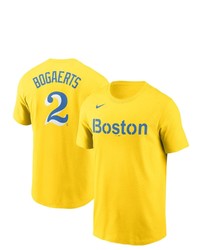 Nike Xander Bogrts Goldlight Blue Boston Red Sox 2021 City Connect Name Number T Shirt