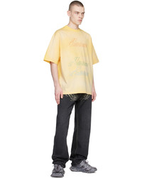 We11done Yellow Iridescent Logo Bleached T Shirt