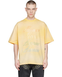 We11done Yellow Iridescent Logo Bleached T Shirt
