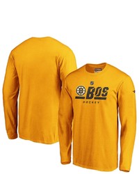FANATICS Branded Gold Boston Bruins Authentic Pro Secondary Logo Long Sleeve T Shirt