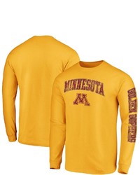 FANATICS Branded Gold Minnesota Golden Gophers Arch Over Logo 2 Hit Long Sleeve T Shirt