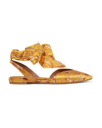 Mustard Print Satin Ballerina Shoes
