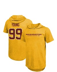 Majestic Threads Chase Young Gold Washington Football Team Player Name Number Tri Blend Hoodie T Shirt