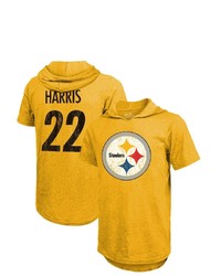 Majestic Threads Fanatics Branded Najee Harris Gold Pittsburgh Ers Player Name Number Tri Blend Short Sleeve Hoodie T Shirt At
