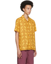 Beams Plus Yellow Dobby Print Open Collar Short Sleeve Shirt