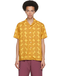 Beams Plus Yellow Dobby Print Open Collar Short Sleeve Shirt