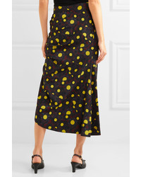 Marni Asymmetric Printed Crepe Midi Skirt Yellow