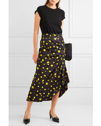 Marni Asymmetric Printed Crepe Midi Skirt Yellow
