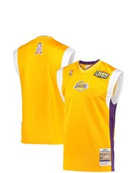 Mitchell & Ness Gold Los Angeles Lakers 2002 Nba Finals Hardwood Classics On Court Authentic Sleeveless Shooting Shirt