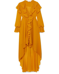 Mustard Ruffle Midi Dress