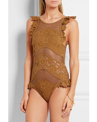 Zimmermann Good Times Ruffled Broderie Anglaise And Point Desprit Swimsuit Mustard