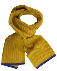 40 Colori Mustard Petrol Blue Small Ribbed Wool Cashmere Scarf
