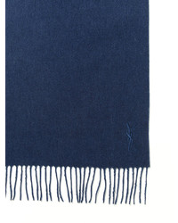 Saint Laurent Wool Embroidered Logo Fringed Scarf