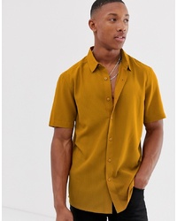 ASOS DESIGN Regular Fit Textured Stripe Shirt In Mustard With Revere Collar
