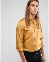 Asos Regular Fit Silk Shirt In Mustard