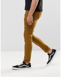 Asos Brand Super Skinny Jeans With Extreme Rips In Brown