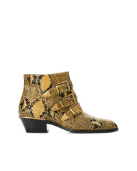 Mustard Snake Leather Ankle Boots