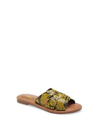 Mustard Snake Leather Flat Sandals