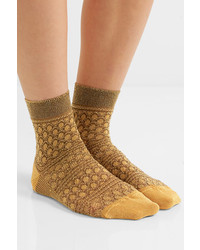 Missoni Metallic Crochet Knit Socks Mustard
