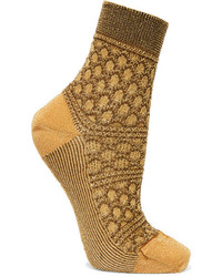 Missoni Metallic Crochet Knit Socks Mustard