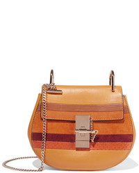 Chloé Drew Mini Suede And Watersnake Trimmed Leather Shoulder Bag Mustard