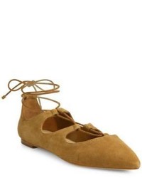Loeffler Randall Ambra Point Toe Suede Lace Up Flats