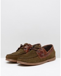 Asos Boat Shoes In Khaki Suede With Gum Sole